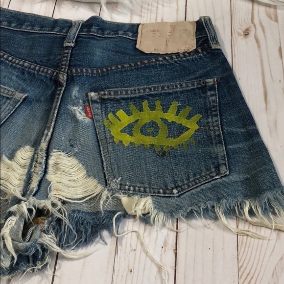 Levi’s custom up cycled shorts size 28 - Picture 3 of 12